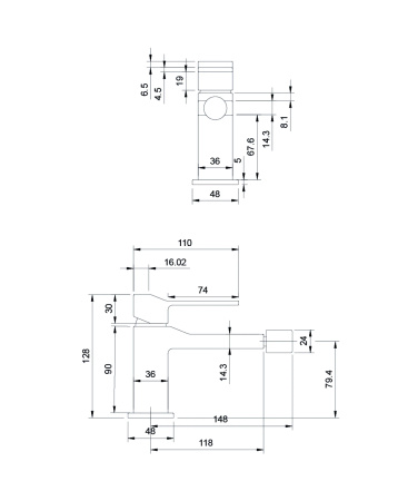 SLIDE bateria bidetowa, grafit szczotkowany