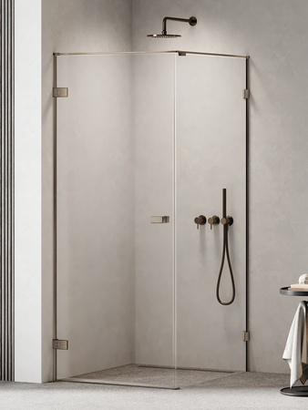 Kabina prysznicowa OXIA GUNMETAL BRUSHED 1D L kwadratowa 70x70x200 szkło czyste 8mm Active Shield 2.0
