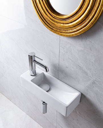 AQUA MINI umywalka ceramiczna 38x14cm, otwór na baterię z lewej strony, biały