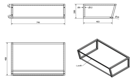 SKA konsola pod umywalkę, 750x200x460mm, czarny mat