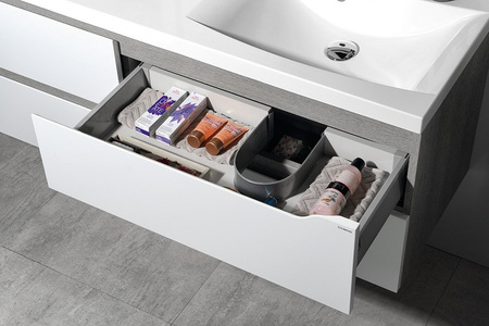 WAVE szafka umywalkowa 150x50x48cm, biała/dąb srebrny