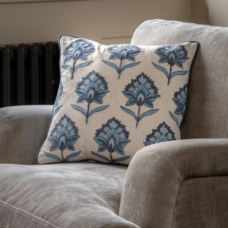 Fleur Embroidered Cushion Ink Blue 450x450mnm