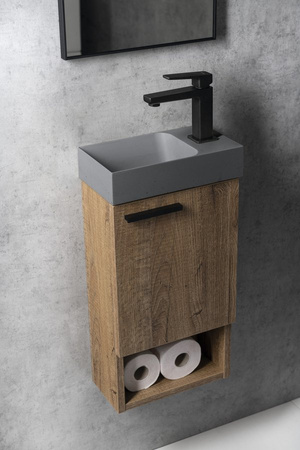 PICCOLINO umywalka betonowa, 30,8x17cm, bateria z prawej strony, szary mat