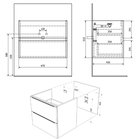 FILENA szafka umywalkowa 67x51,5x43cm, biały mat