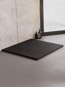 Brodzik MORI konglomeratowy kwadratowy  90x90x3 posadzkowy, czarny