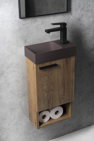PICCOLINO umywalka betonowa, 30,8x17cm, bateria z prawej strony, ciemnobrązowy mat
