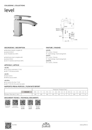 Bateria umywalkowa stojąca (clickclack)-Paffoni/kolekcja Level