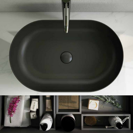 FEELING Umywalka slim nablatowa owalna 55x35 cm czarny mat (504) z Wadą