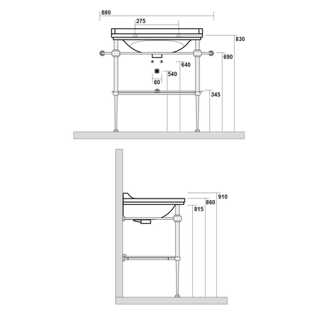 WALDORF podpora umywalki 80cm z półką szklaną, chrom