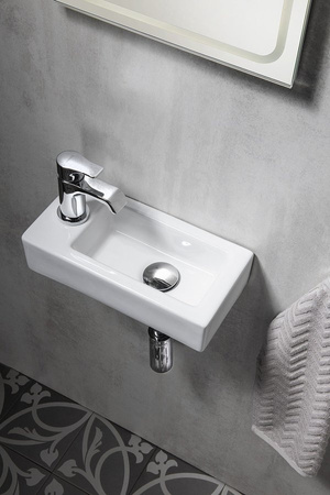 ZOE umywalka ceramiczna 37x18 cm, otwór na baterię z lewej strony