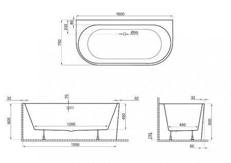Wanna wolnostojąca przyścienna 160x75 SOLA GRAFIT* NOWOŚĆ