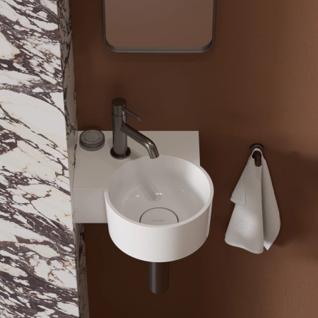 OVO M+ umywalka nablatowa/wisząca - lewa, 33 x 34 cm, biały połysk