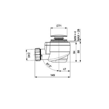 Odpływ wannowy DN40, klik-klak, gun metal