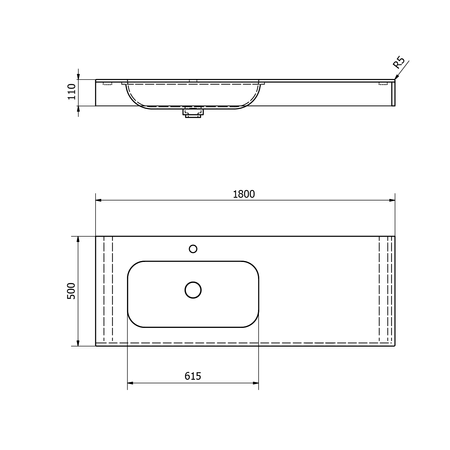 EMICO umywalka lewa, 180x50 cm, wersja L, Rockstone biały mat