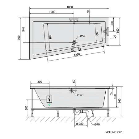 ANDRA L wanna z hydromasażem, 180x90x45cm, Active Hydro-Air, chrom