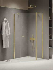 Kabina prysznicowa NEW SOLEO LIGHT GOLD 1D pięciokątna U 90x90x195 szkło czyste 6mm Active Shield 2.0