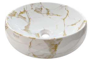 Vitruvit River ceramiczna umywalka nablatowa owalna 40,5 x 36,5 cm Calacatta Oro Marble (wyprzedaż ekspozycyjna)