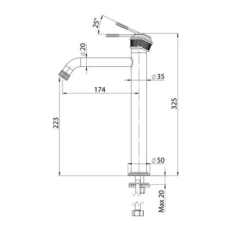 VERSI bateria umywalkowa, wysoka, z przedłużoną wylewką, brąz