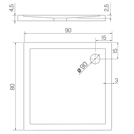 Brodzik NEW CANTARE prostokątny 90x80x4,5 obudowa zintegrowana gł. 2,5 cm, o90