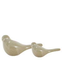 Rustic Bird Sculpture Fennel Green Set of 2