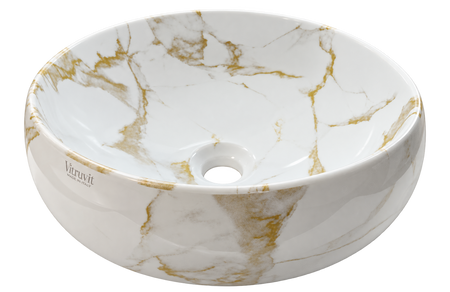 Vitruvit River ceramiczna umywalka nablatowa owalna 40,5 x 36,5 cm Calacatta Oro Marble (wyprzedaż ekspozycyjna)
