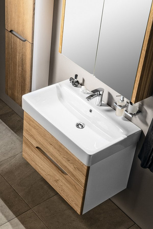 MEDIENA szafka umywalkowa 76x51x48,5cm, biały mat/dąb natural