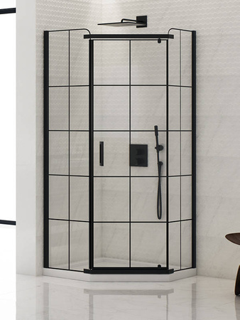 KABINA NEW KOMFORT BLACK PIĘCIOKĄTNA U 80x80x195 CZYSTE 8mm ACTIVE SHIELD