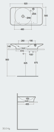 VALET Umywalka podwieszana & nablatowa 92x50,5 cm blat P z otworem na baterię biały mat