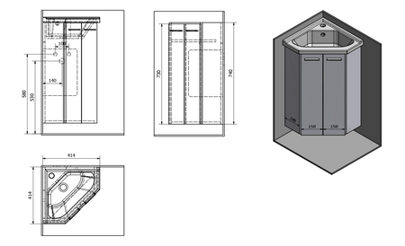 ZOJA szafka umywalkowa narożna 39x74x39cm, dąb platin