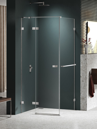 NZ4 Kabina prysznicowa AVEXA NICKEL BRUSHED 1D kwadratowa L 100x100x200 szkło czyste 6mm Active Shield 2.0 WIESZAK