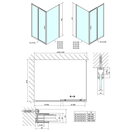 EASY kabina prysznicowa 1400x1000mm wariant L/P