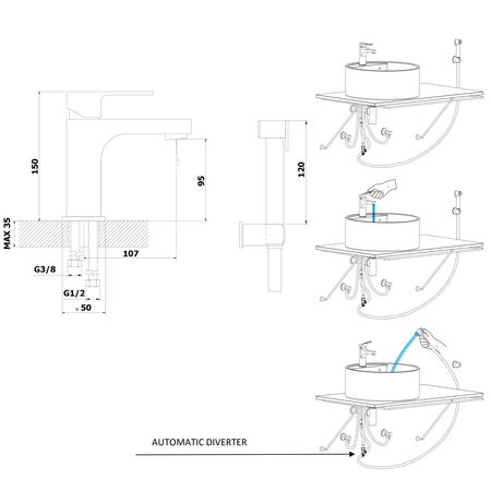 SIEGER bateria umywalkowa ze słuchawką bidetową, chrom