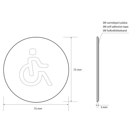 WC Inwalidzi tabliczka, średnica 75mm, stal nierdzewna polerowana
