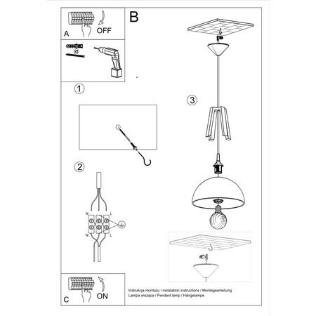 Lampa wisząca CASCO czarna/naturalne drewno