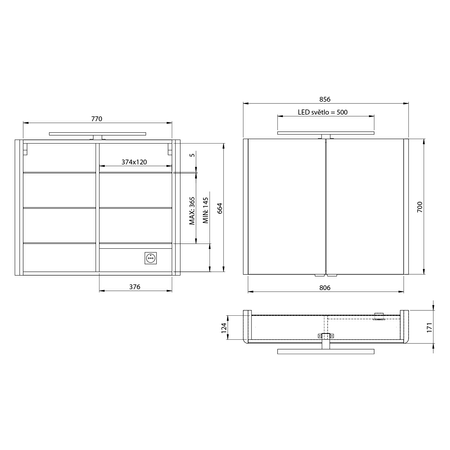 LUCIE szafka z lustrem z oświetleniem LED, 86x70x17cm, biała