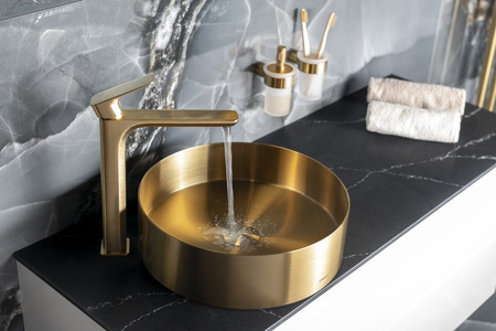 SPY Bateria umywalkowa wysoka z przedłużoną wylewką, złoty mat