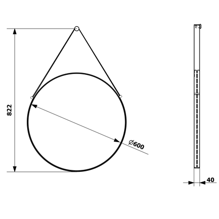 ORBITER okrągłe lustro ze skórzanym paskiem, ø 60cm, złoty mat