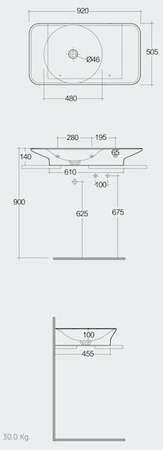 VALET Umywalka podwieszana & nablatowa 92 x 50,5 cm blat P biały połysk