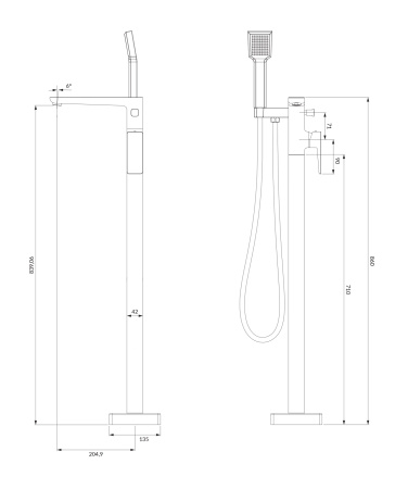 PARMA bateria wannowa wolnostojąca, czarny mat