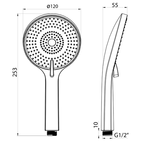 Słuchawka prysznicowa z masażem, 3 tryby, Ø 120 mm, ABS/czarny mat