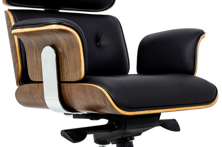 Fotel biurowy LOUNGE BUSINESS czarny - sklejka orzech, skóra naturalna, stal polerowana