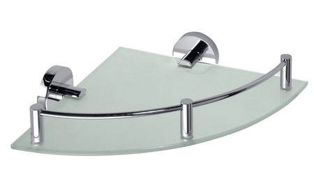 X-ROUND E półka szklana narożna z relingiem 255x60x230mm, chrom