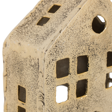 House Tealight Holder Antique Gold 130x70x185mm