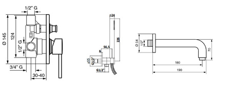 Zestaw wannowy podtynkowy z wylewką L-175mm-Emmevi Rubinetterie/Piper
