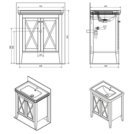CROSS szafka umywalkowa 70x81x47cm, starobiała