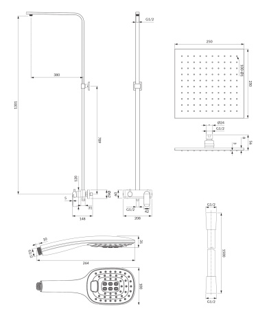 SACRAMENTO system prysznicowy natynkowy, czarny mat