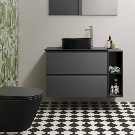 RAK Ceramics FEELING Resort Miska WC podwiesz. Rimless 52x36 cm czarny mat (504) ze stelażem i przyciskiem Stalowy Flat STRIPE -Black Alcadrain