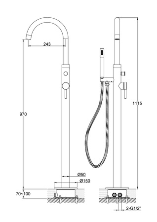 AXEL Gold Bateria wannowa wolnostojąca z obrotową wylewką