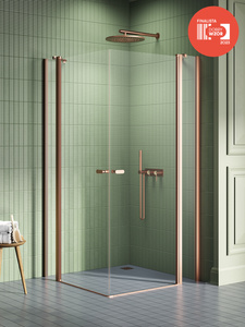 NZ2 Kabina prysznicowa NEW SOLEO COPPER BRUSHED 2D prostokątna U 80x120x195 szkło czyste 6mm Active Shield 2.0 - z el. stałym
