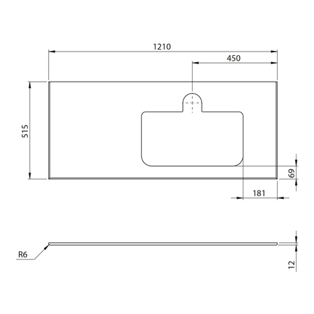 BRAHEA Rockstone blat z otworem 121x51,5cm (30+90cm), prawa, biały mat